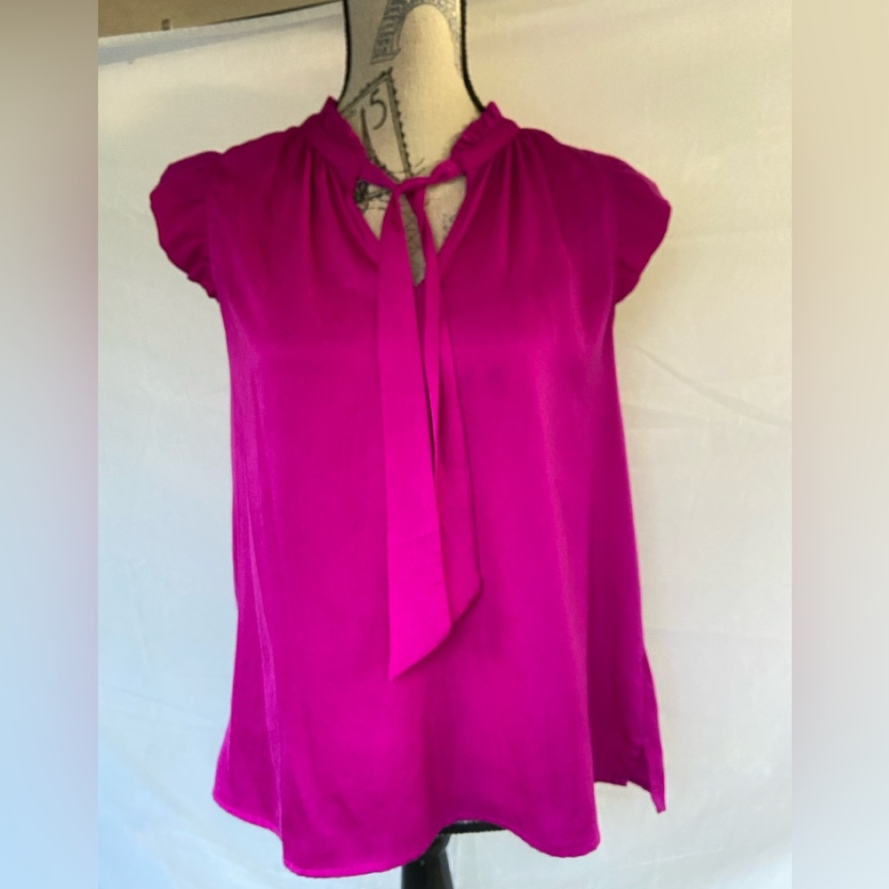 Banana Republic Magenta Tie-Neck Blouse
